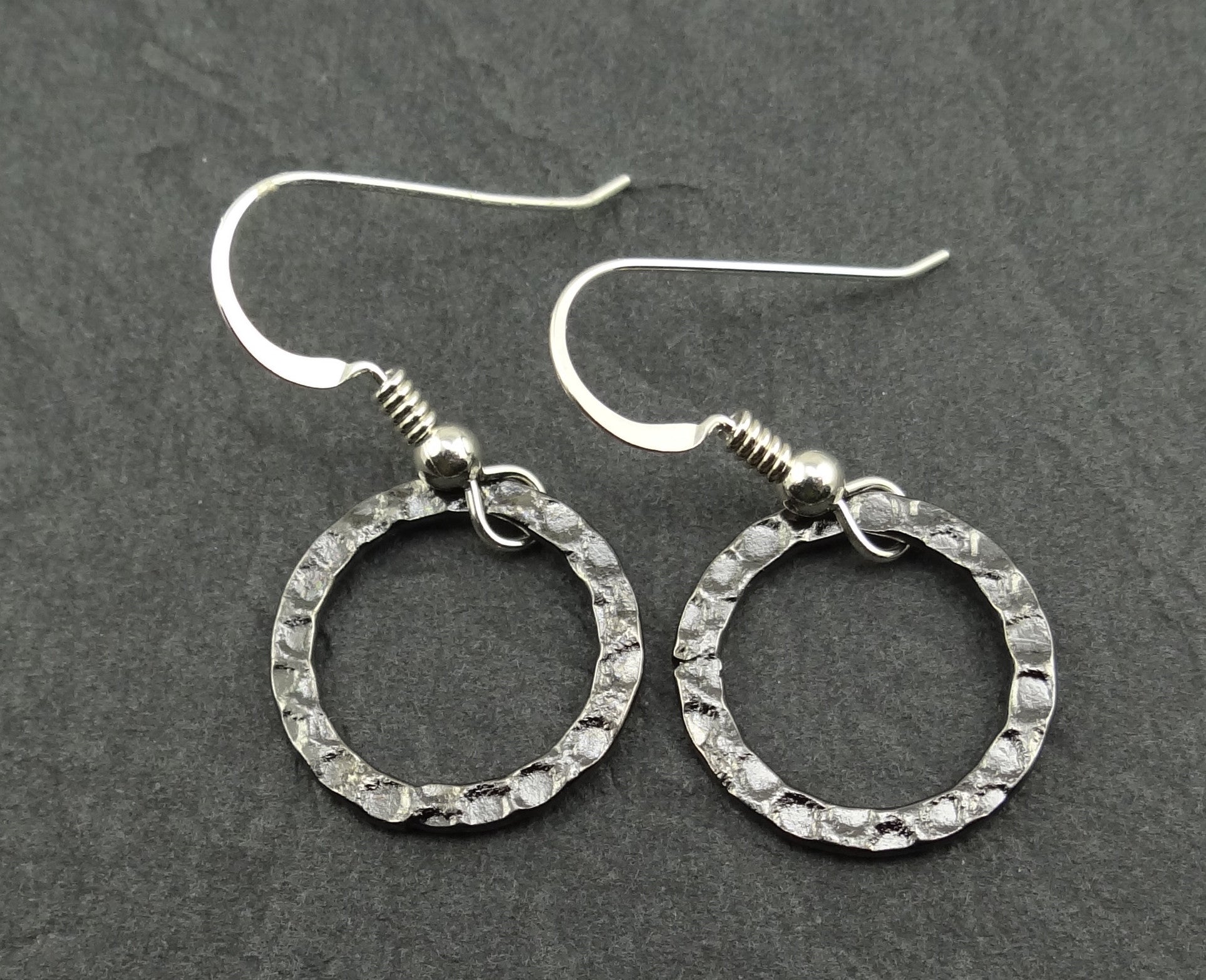 Simple Gunmetal-Finished Steel Ring Earrings