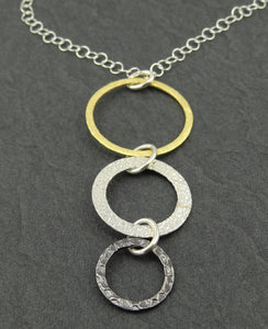 Mixed Metal - Gold, Silver, & Steel Triple Ring Necklace