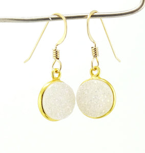 Round Druzy Earrings Iridescent Opal With Gold Trim
