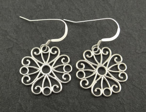 Sterling Silver Filigree Flower Earrings