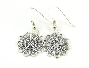 Sterling Silver Antiqued Filigree Flower Earrings