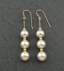 Linear Gold & Pearl Drop Earrings
