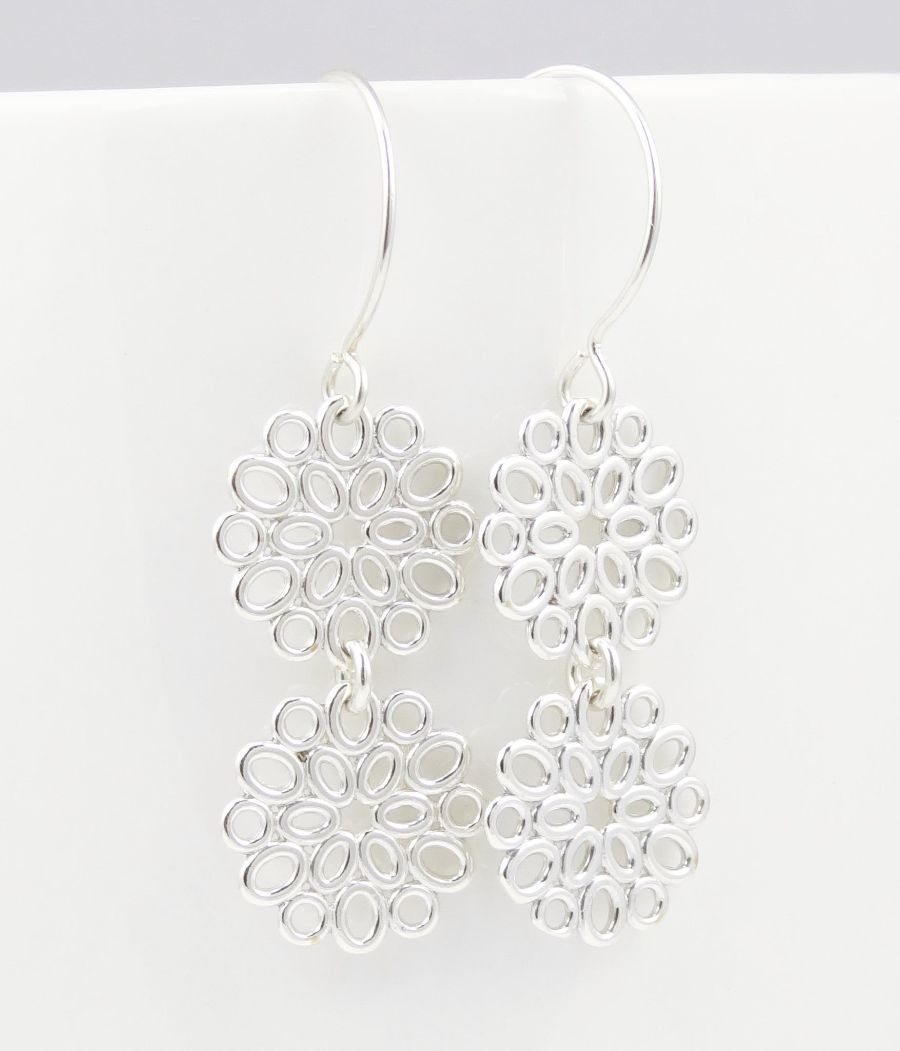 Geometric Sterling Ovals Double Flower Earrings