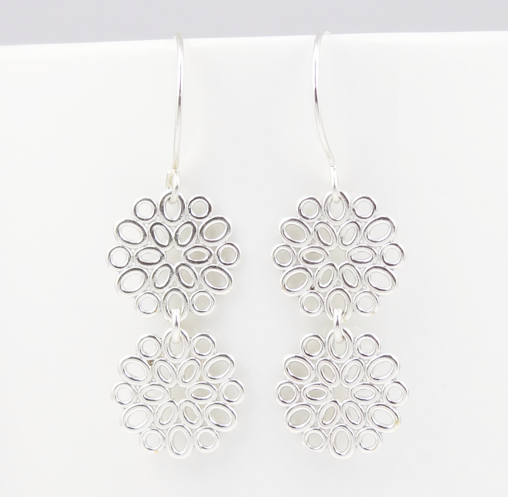 Geometric Sterling Ovals Double Flower Earrings