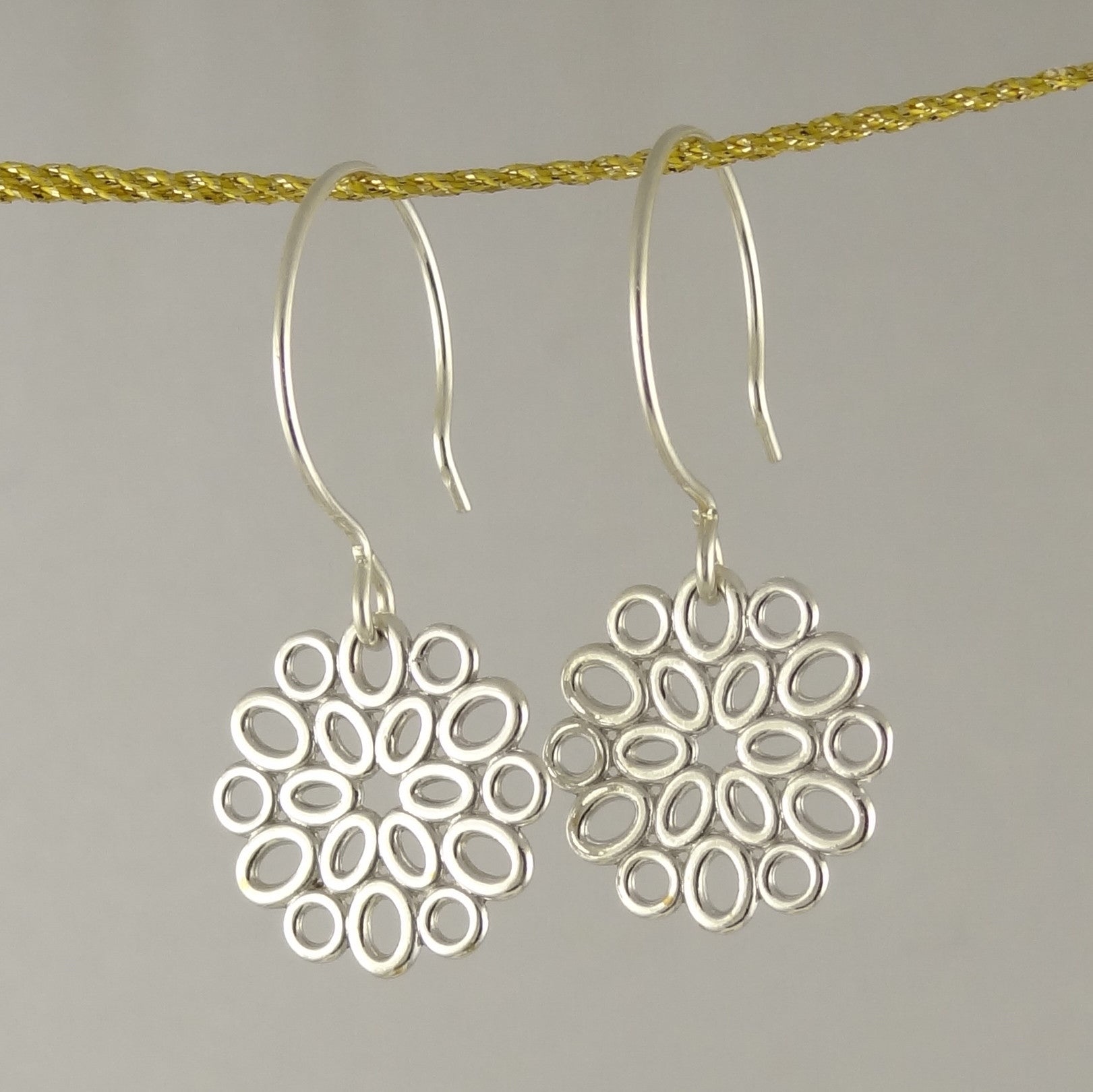 Geometric Sterling Ovals Flower Earrings