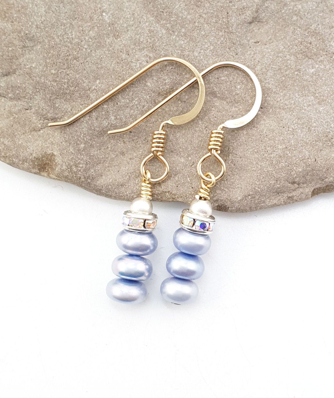 Stacked Lavender Freshwater Pearl Sparkle Earrings