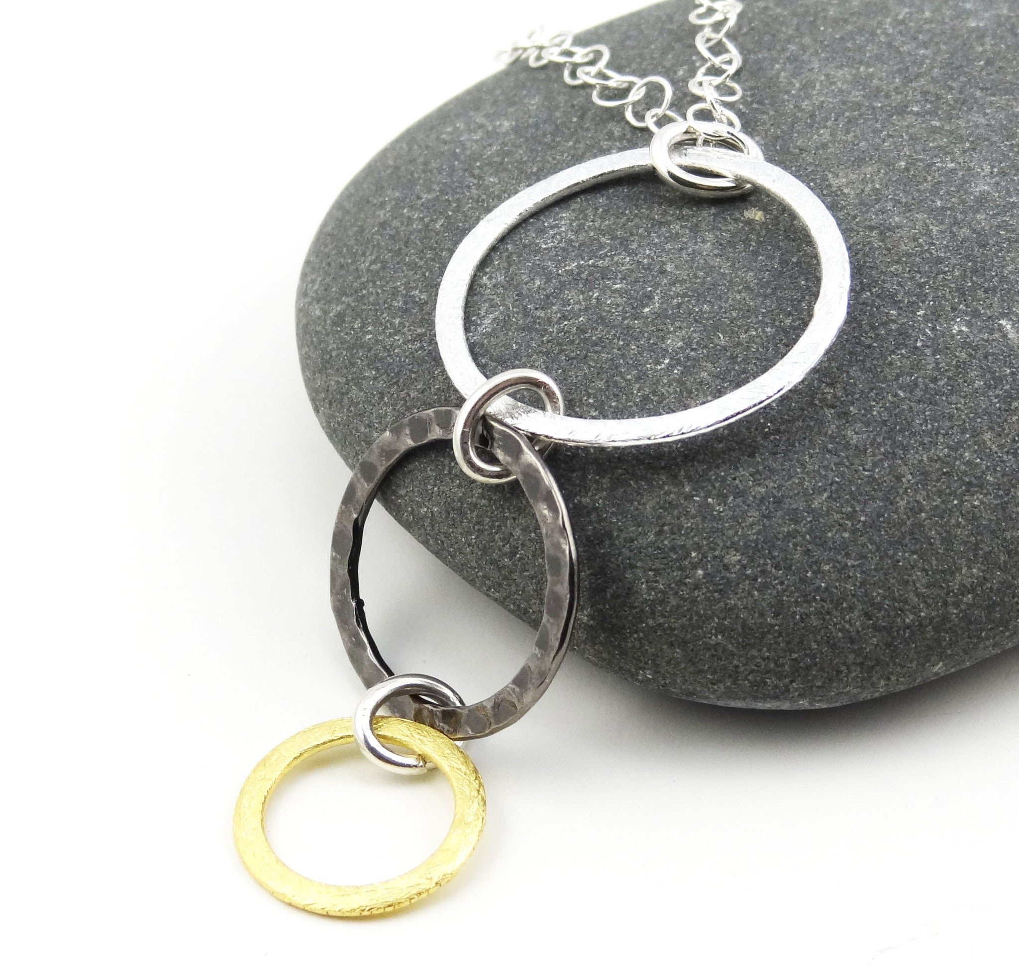Mixed Metal #2 - Silver, Steel & Gold Triple Ring Eyeglass Necklace