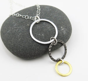 Mixed Metal #2 - Silver, Steel & Gold Triple Ring Eyeglass Necklace