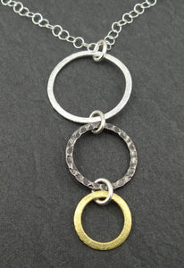 Mixed Metal #2 - Silver, Steel & Gold Triple Ring Necklace