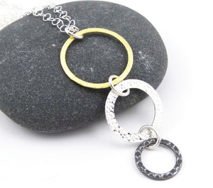 Mixed Metal - Gold, Silver, & Steel Triple Ring Eyeglass Necklace