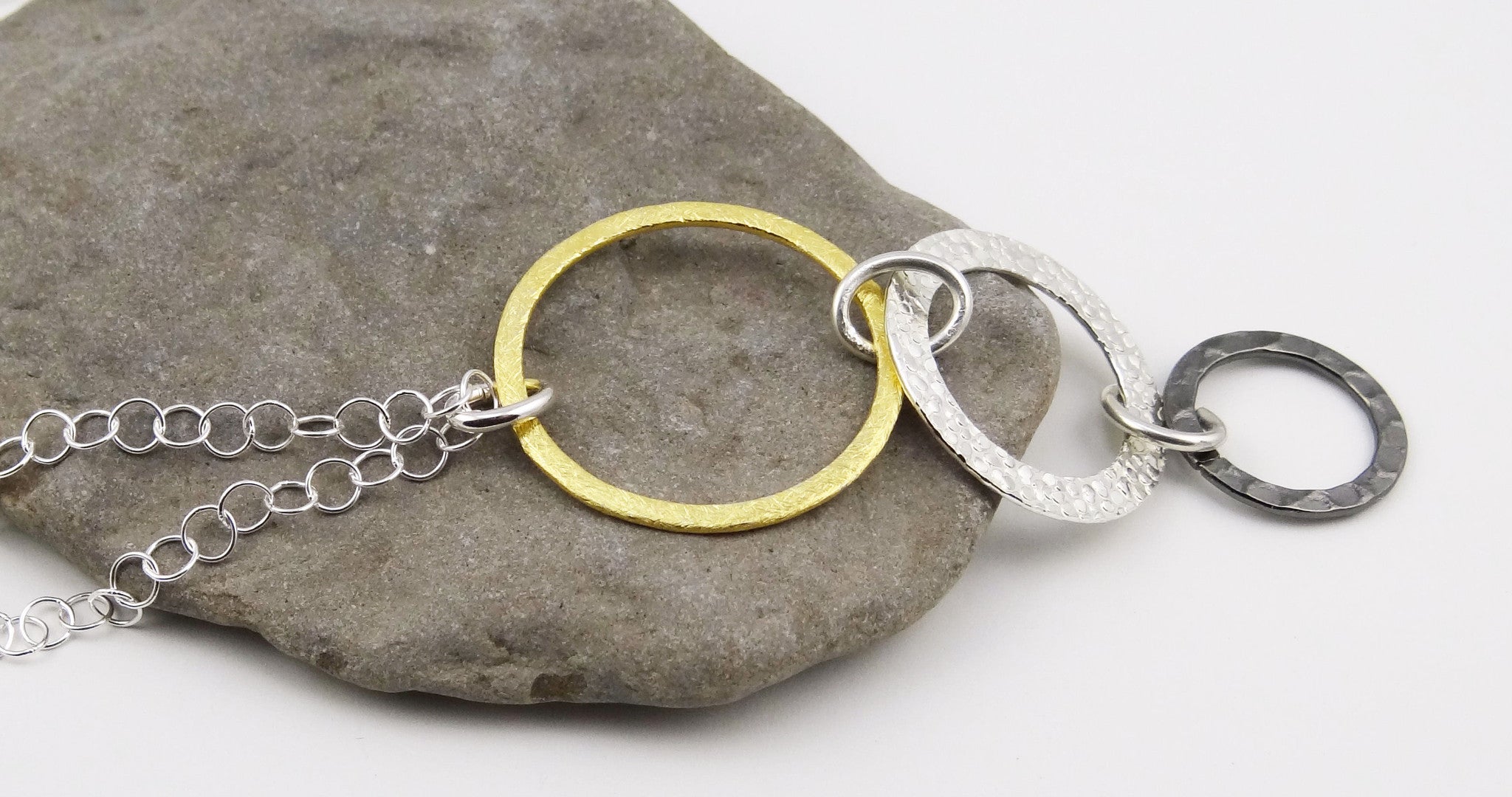 Mixed Metal - Gold, Silver, & Steel Triple Ring Eyeglass Necklace