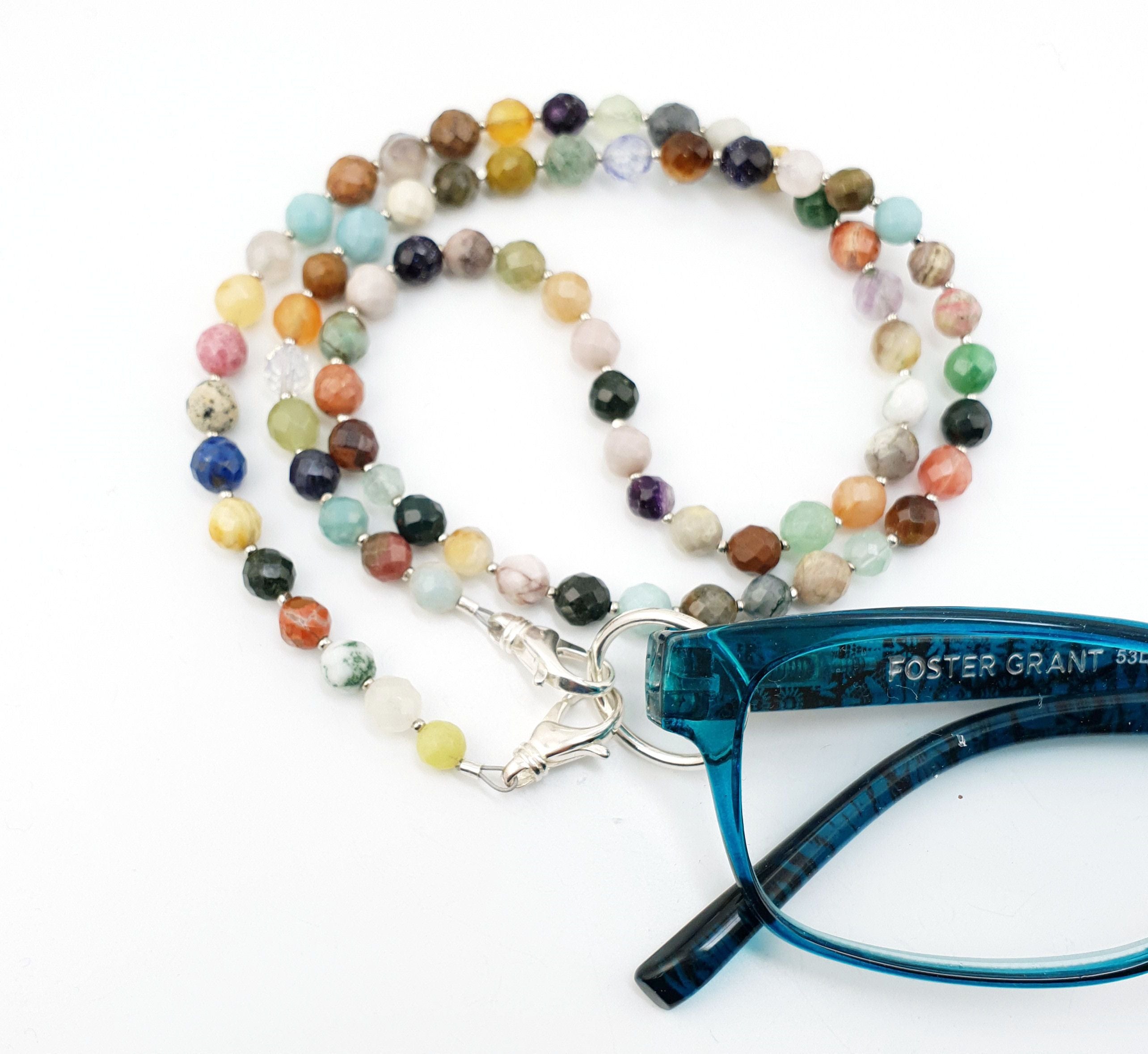 Multicolor Fancy Jasper Faceted Bead Eyeglass Necklace/Eyeglass Chain