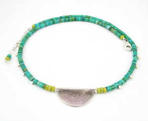 Turquoise, Jade, and Bali Silver Necklace
