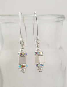 Silver Cube Sparkle Earrings