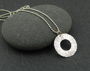 Textured Starburst Sterling Silver Ring Necklace