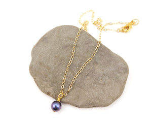 Gold Necklace with Tanzanite Pearl Drop