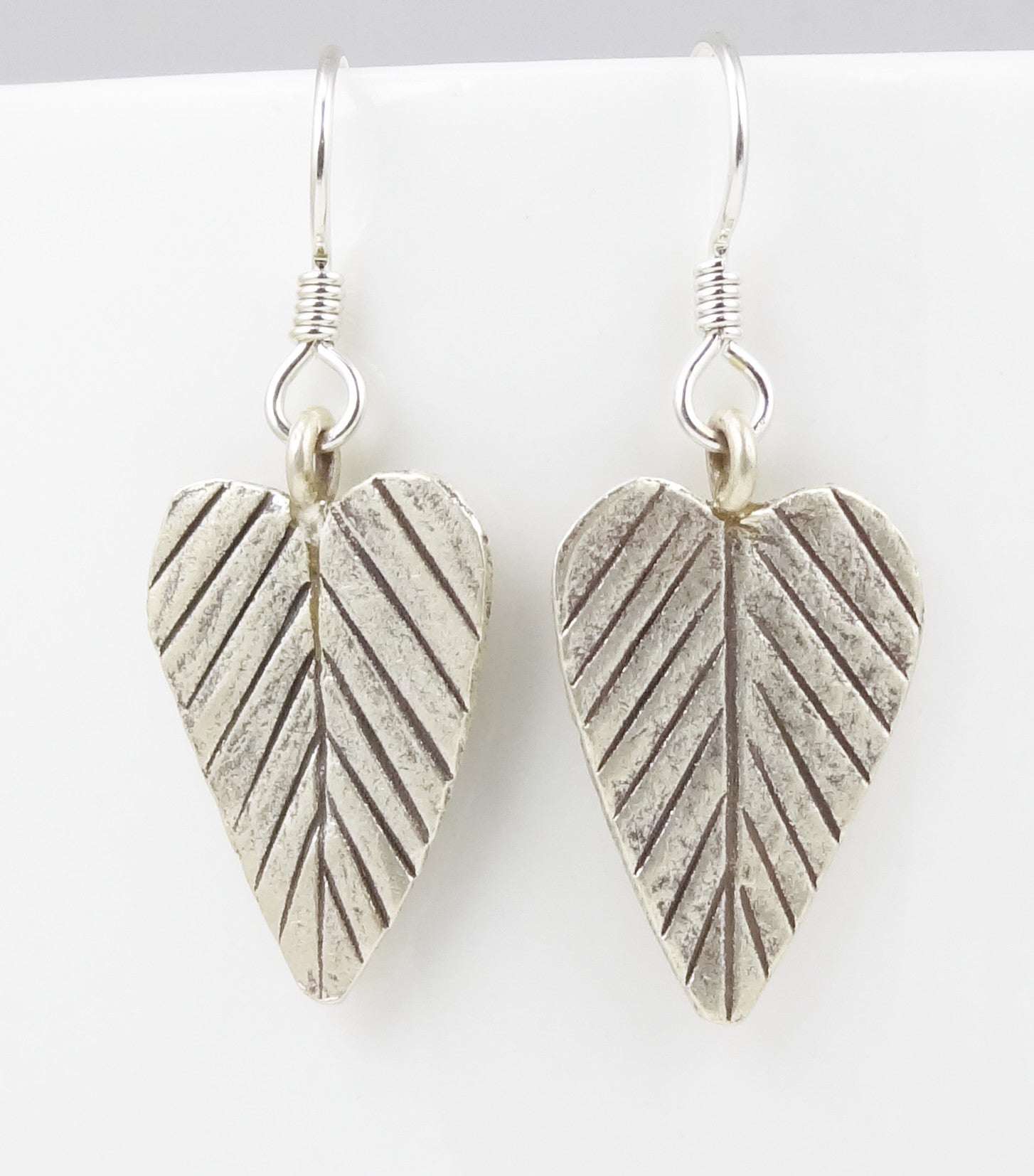 Hill Tribe Silver Long Heart-Shaped Leaf Earrings