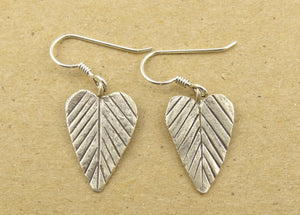 Hill Tribe Silver Long Heart-Shaped Leaf Earrings