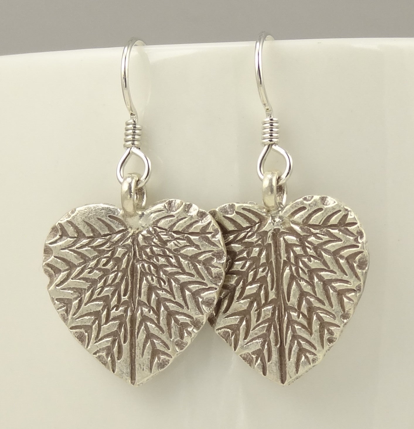 Hill Tribe Silver Heart-Shaped Leaf Earrings