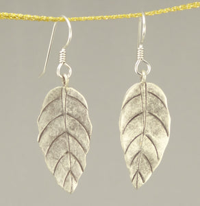 Hill Tribe Silver Long Leaf Earrings