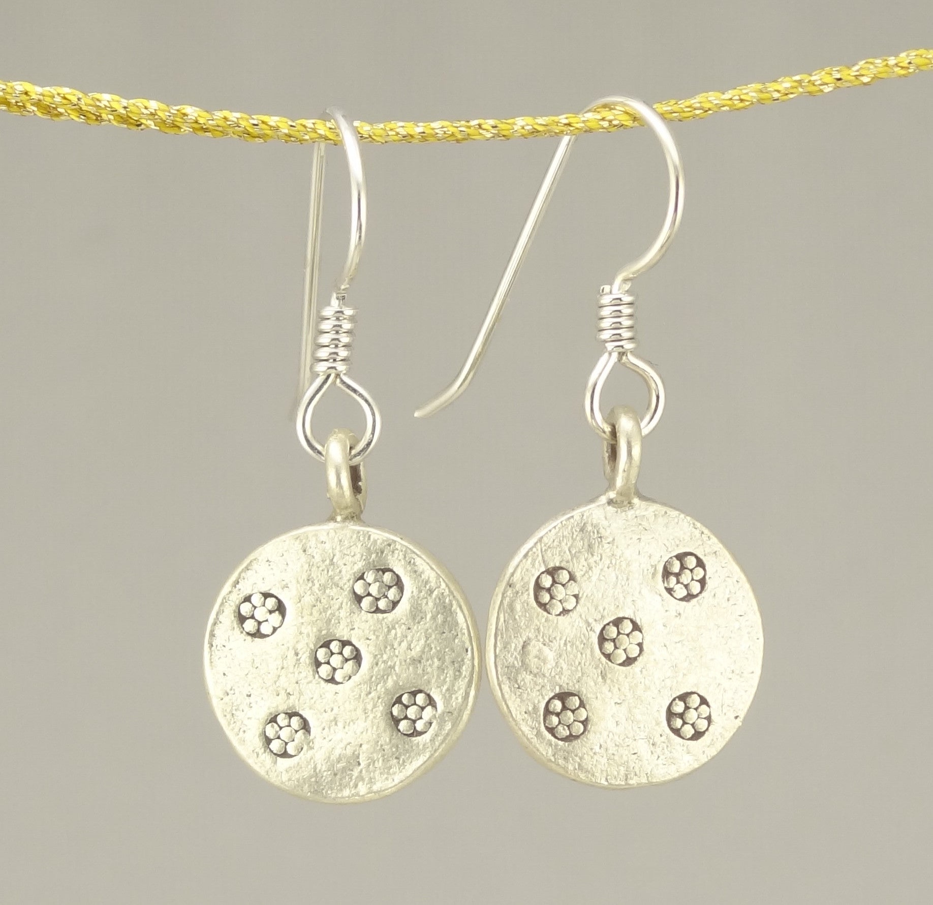 Hill Tribe Silver Stamped Disk Earrings