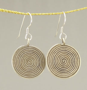 Hill Tribe Silver Concentric Circles Disk Earrings